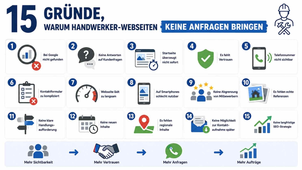 15 Gründe für weniger Kundenanfragen auf Handwerker-Webseiten